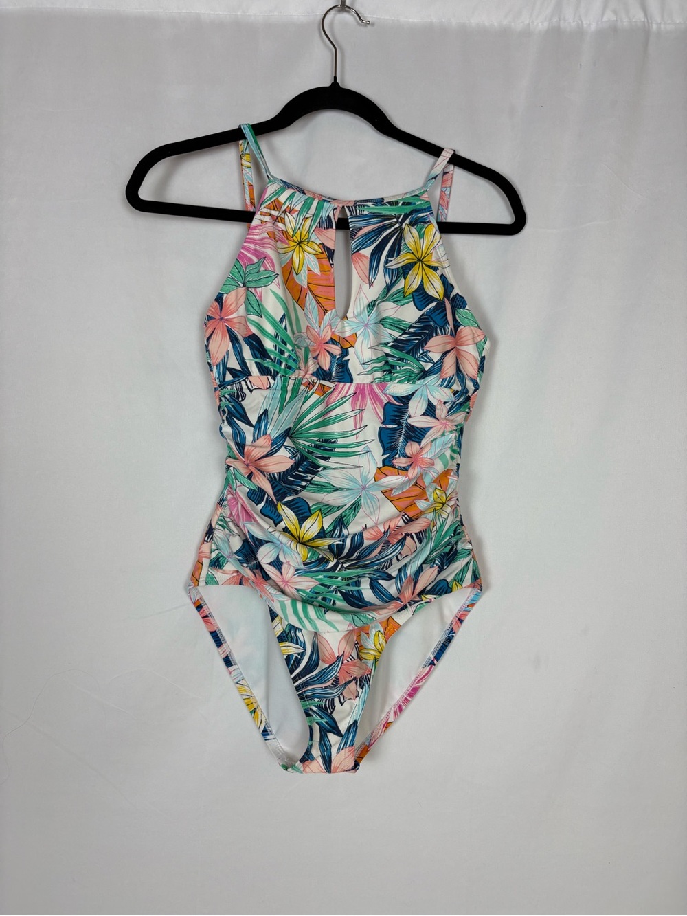 Ellen Tracy White Floral-Accent Swim Top
